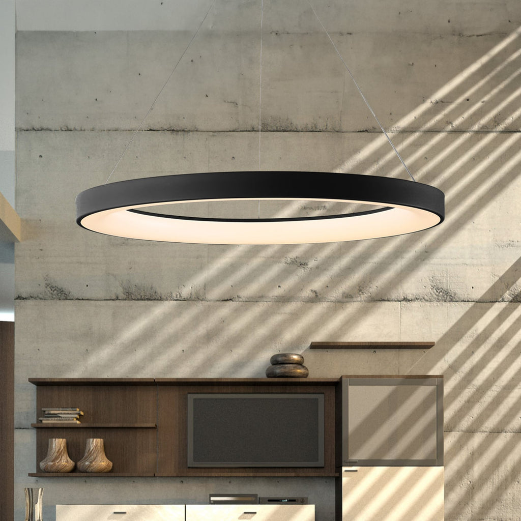 LED pendellampe Niseko II dimbar CCT Ø65 cm svart forfra