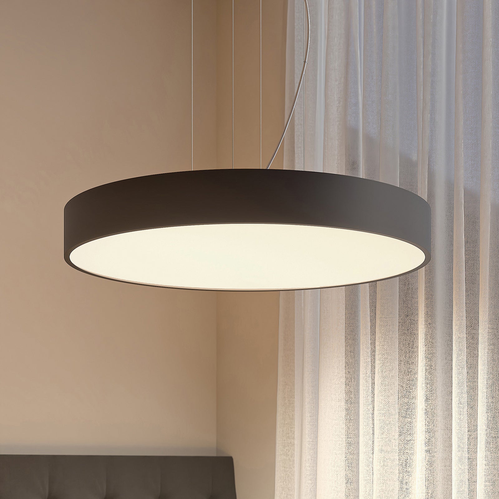 LED pendellampe Noabelle rund metall Ø80 cm dimbar CCT svart forfra