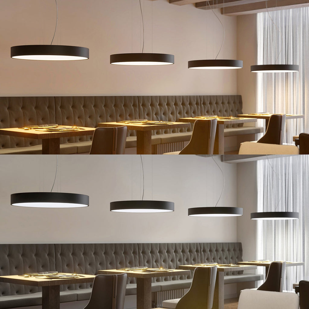 LED pendellampe Noabelle rund metall Ø80 cm dimbar CCT svart detalj av metall og akryl