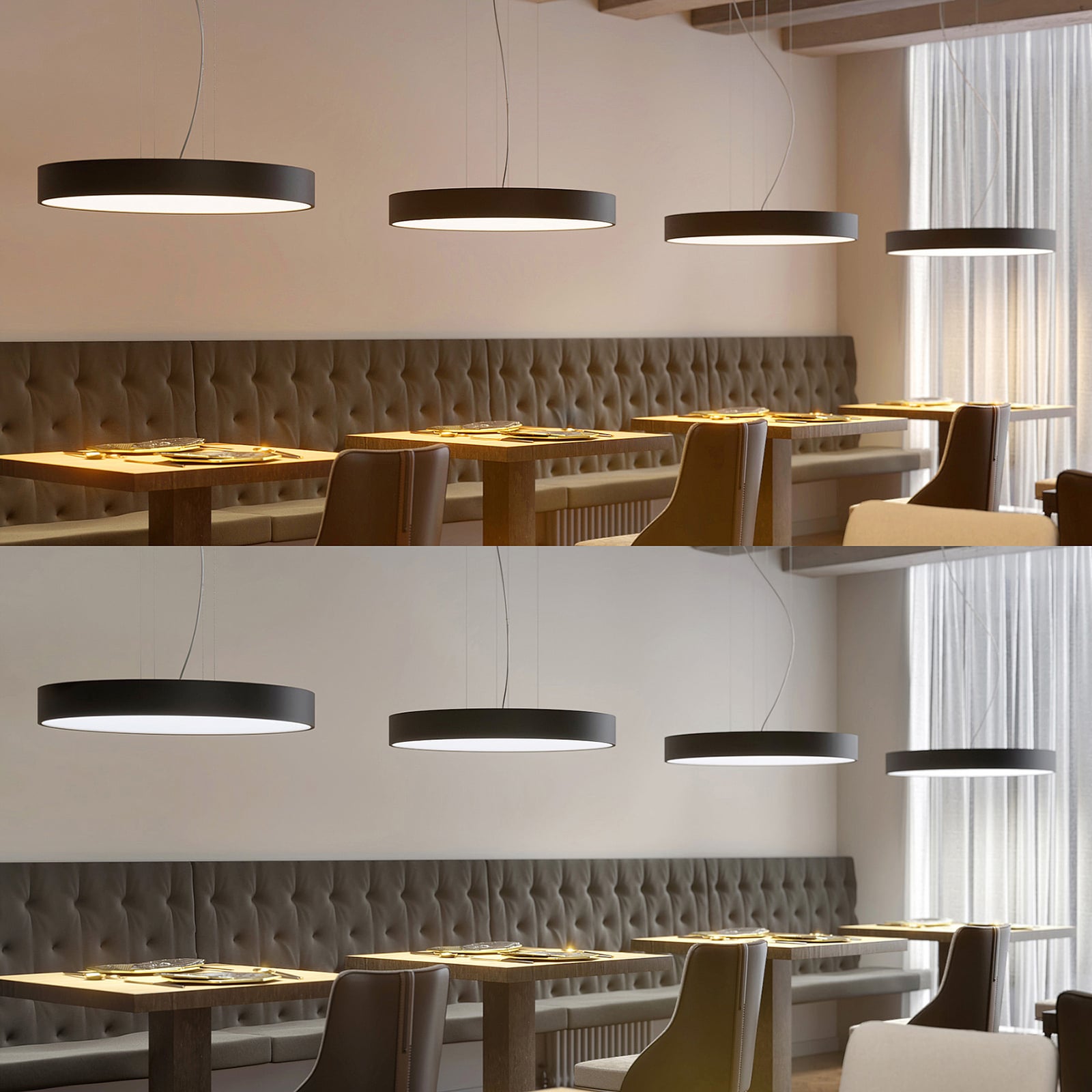 LED pendellampe Noabelle rund metall Ø80 cm dimbar CCT svart detalj av metall og akryl