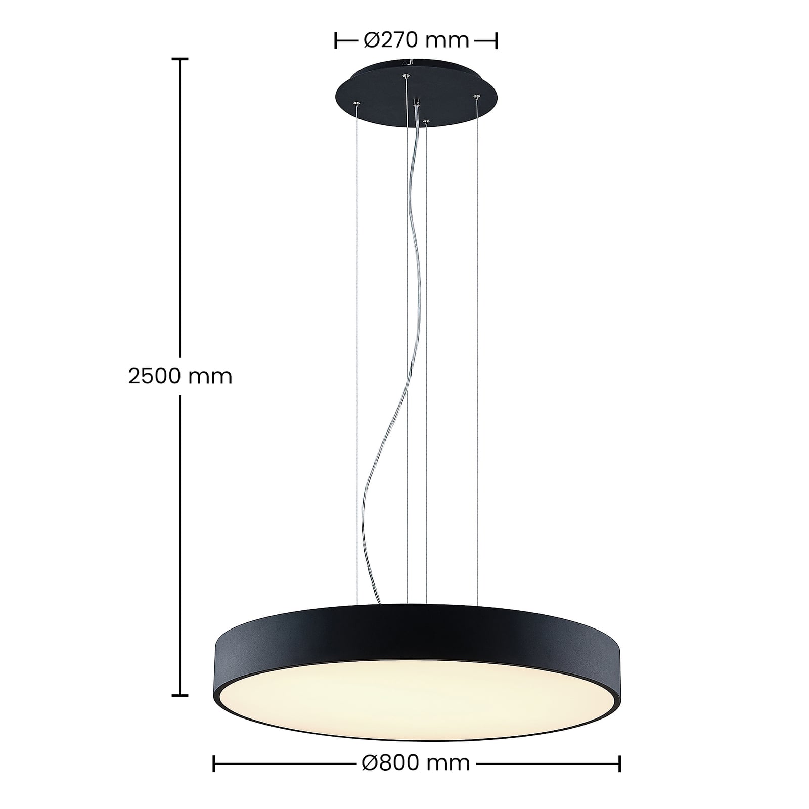 LED pendellampe Noabelle rund metall Ø80 cm dimbar CCT svart snittbilde av kabeloppheng