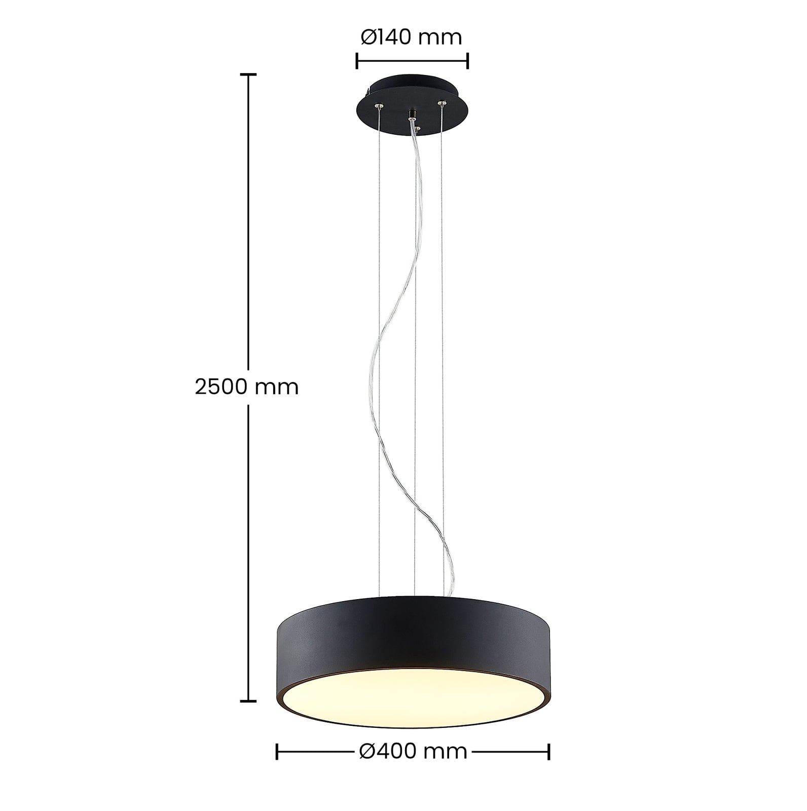 LED pendellampe Noabelle svart metall oppheng detalj