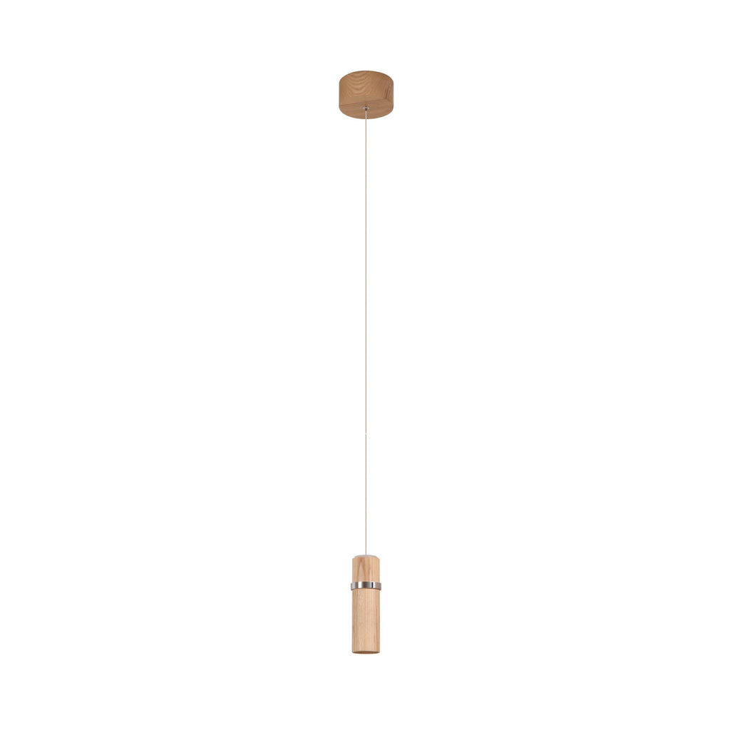 LED pendellampe Nojus tre opp og ned dimbar Ø6 cm detalj av tre og aluminium