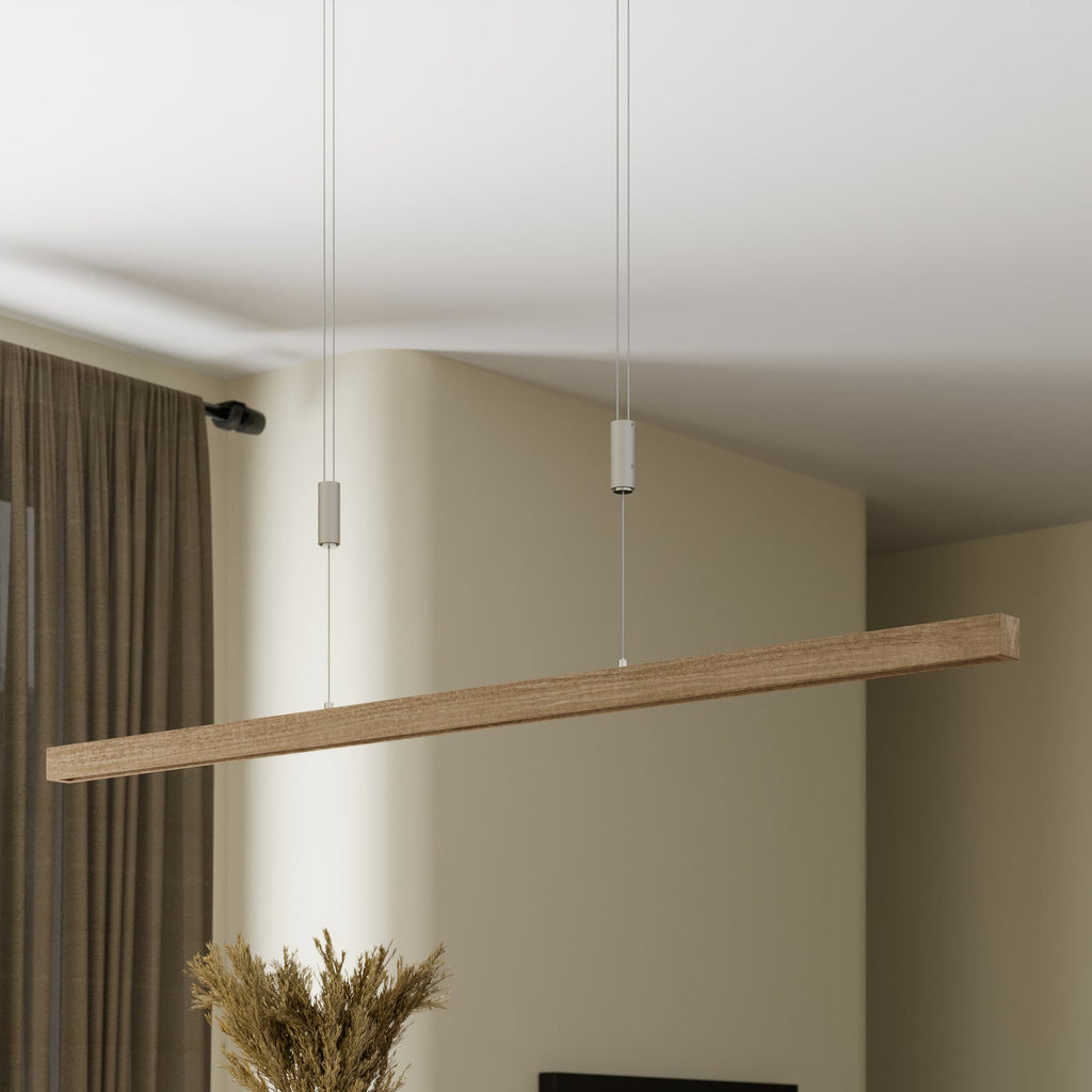 LED pendellampe Nora eik dimbar 118 cm 22W CRI>90 detalj av eiketre