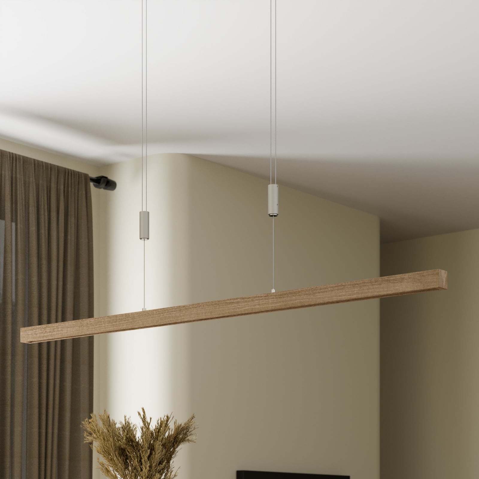 LED pendellampe Nora eik dimbar 118 cm 22W CRI>90 detalj av eiketre