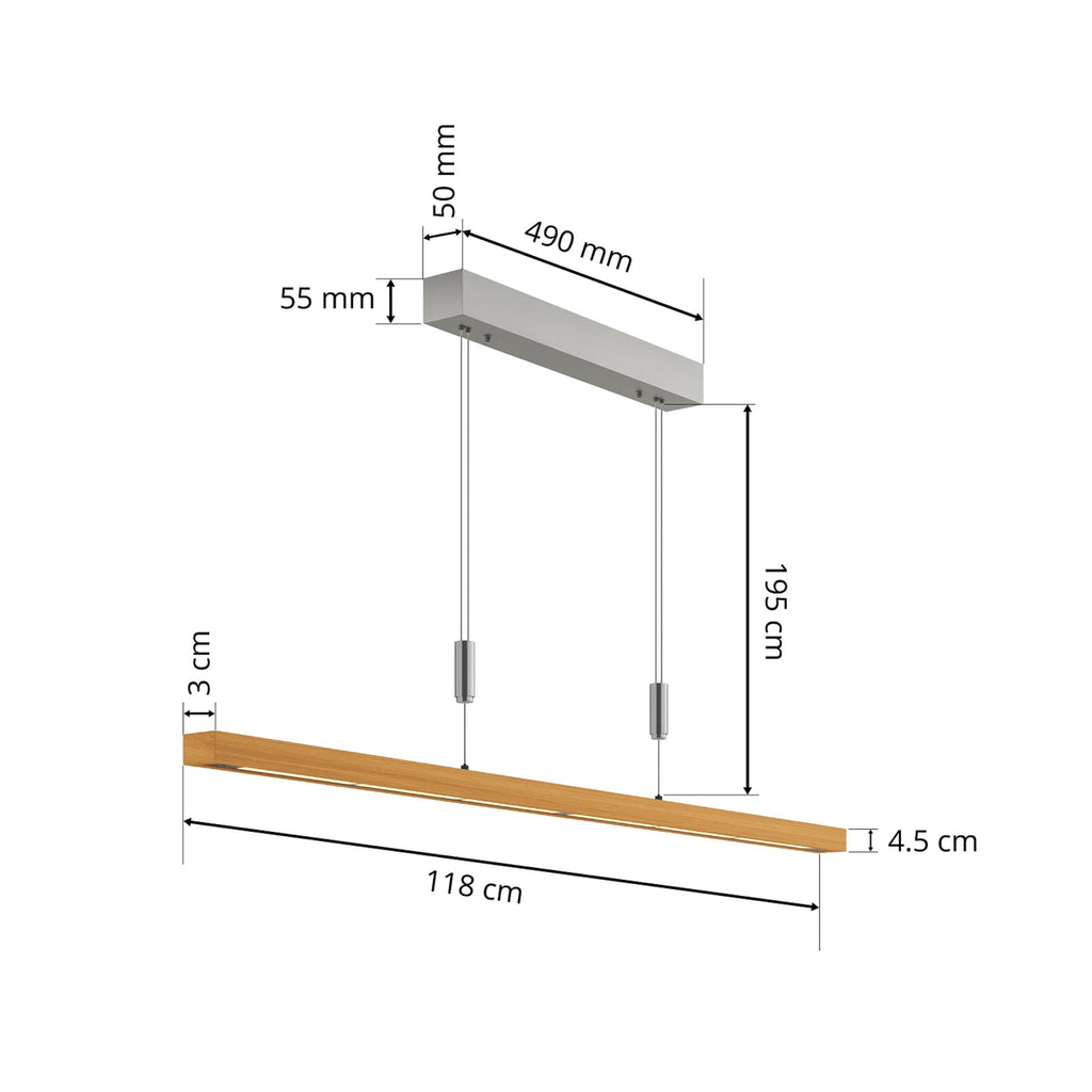 LED pendellampe Nora eik dimbar 118 cm 22W CRI>90 stemningsbilde
