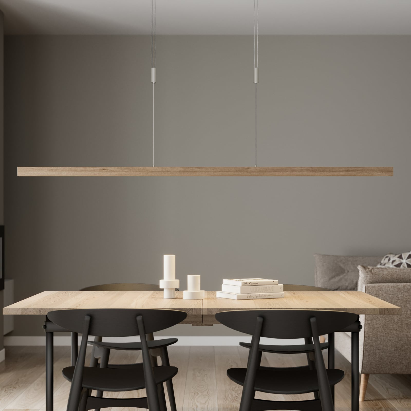 LED pendellampe Nora eik natur 158 cm dimbar forfra