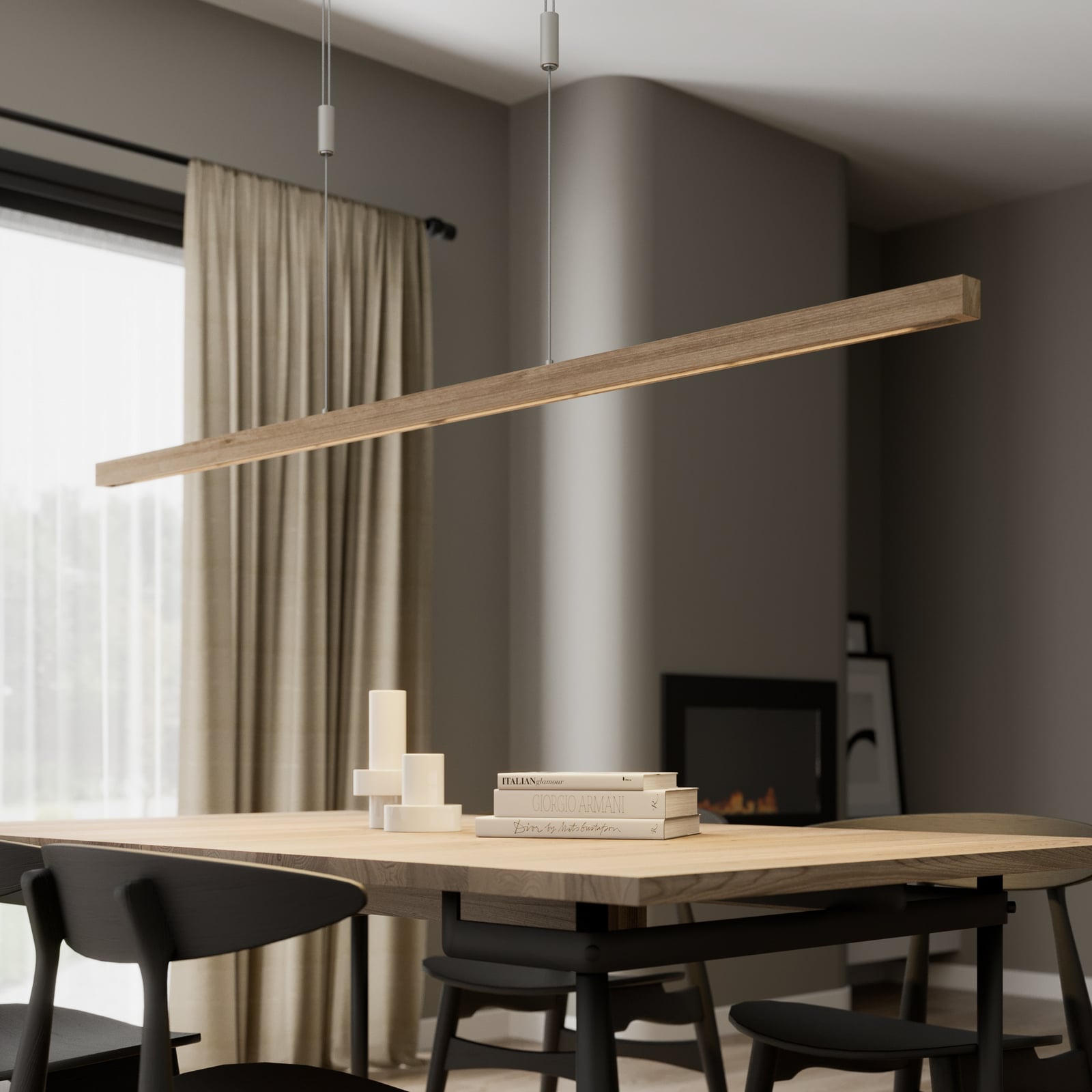 LED pendellampe Nora eik natur 158 cm dimbar bakside