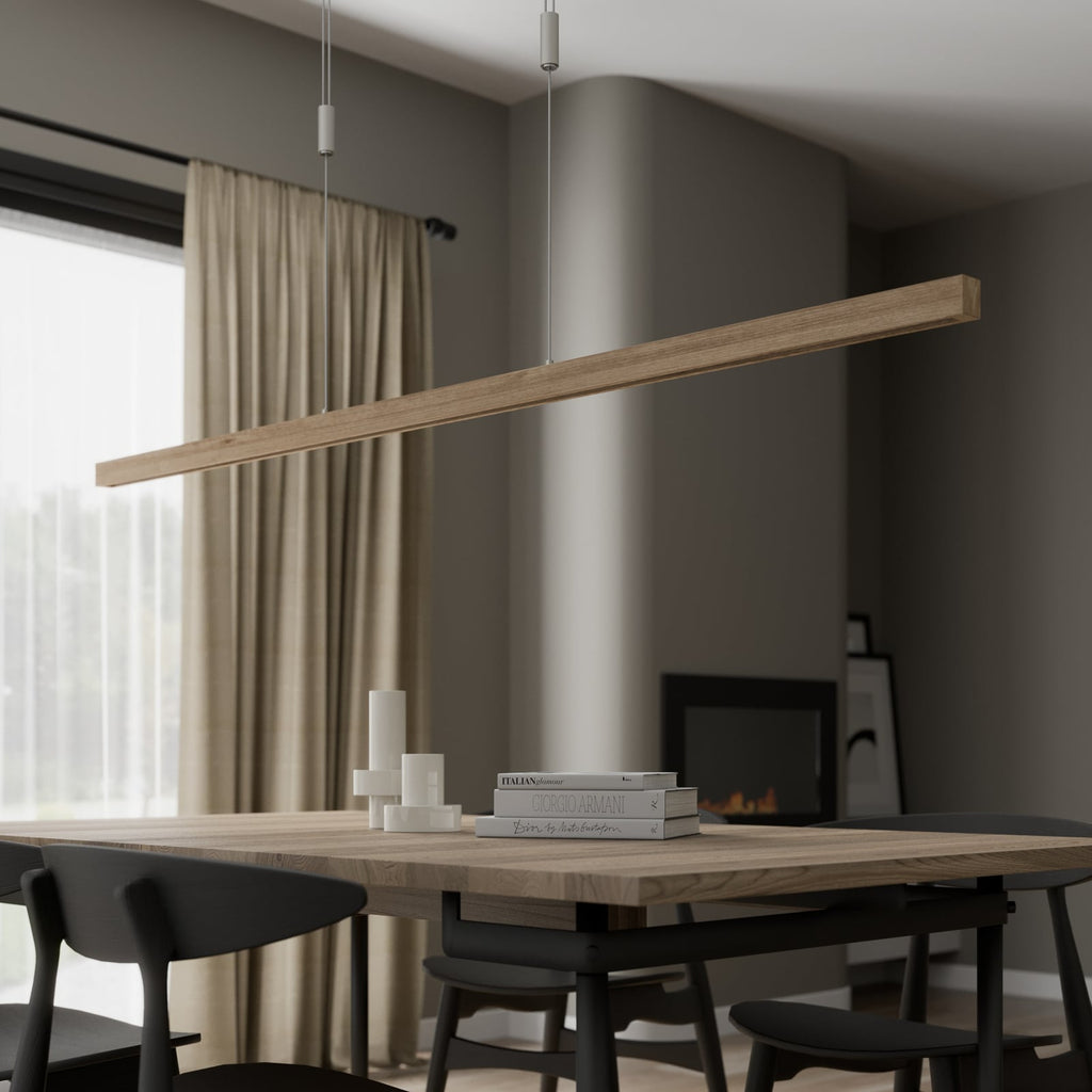 LED pendellampe Nora eik natur 158 cm dimbar detalj av eiketre