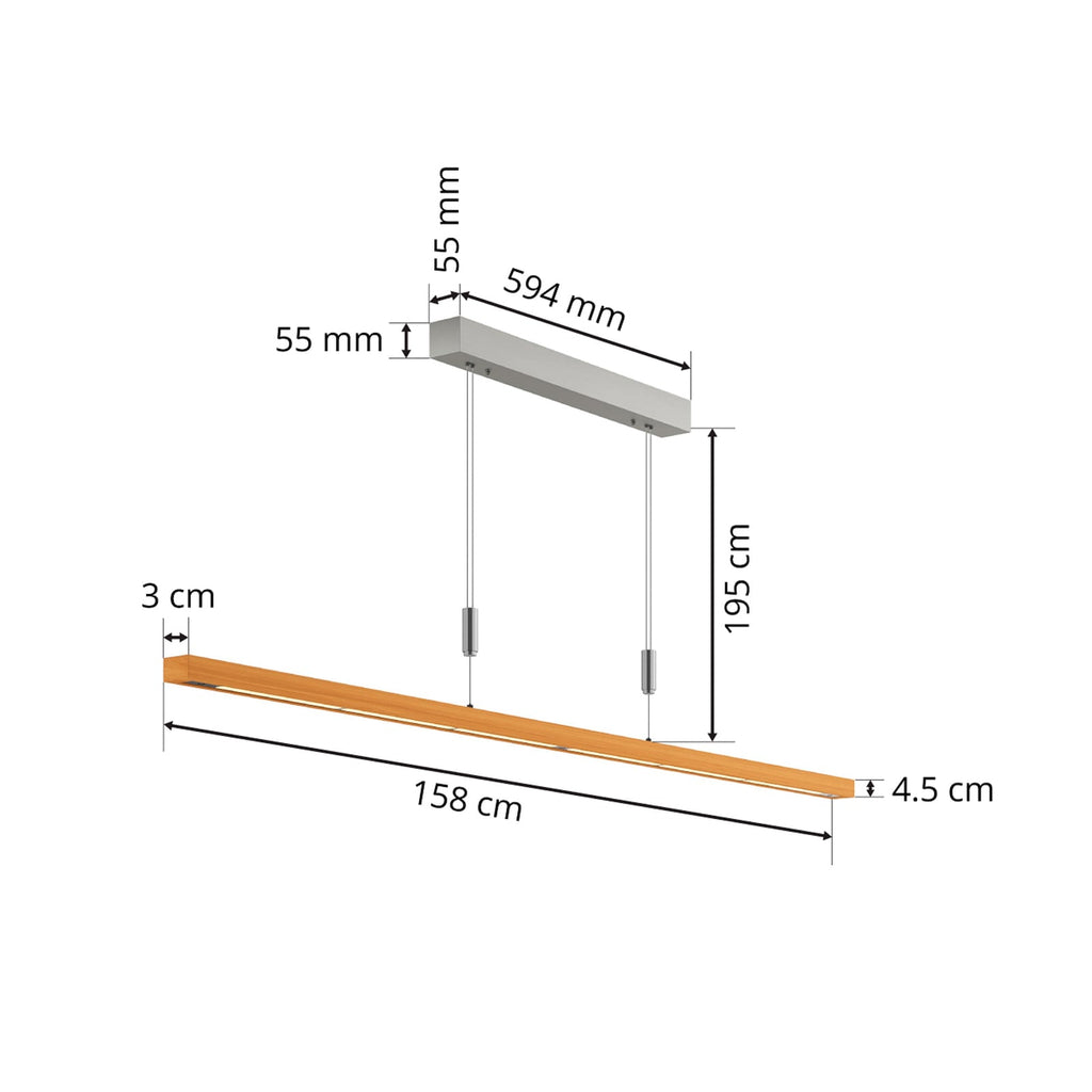 LED pendellampe Nora eik natur 158 cm dimbar høydejustering
