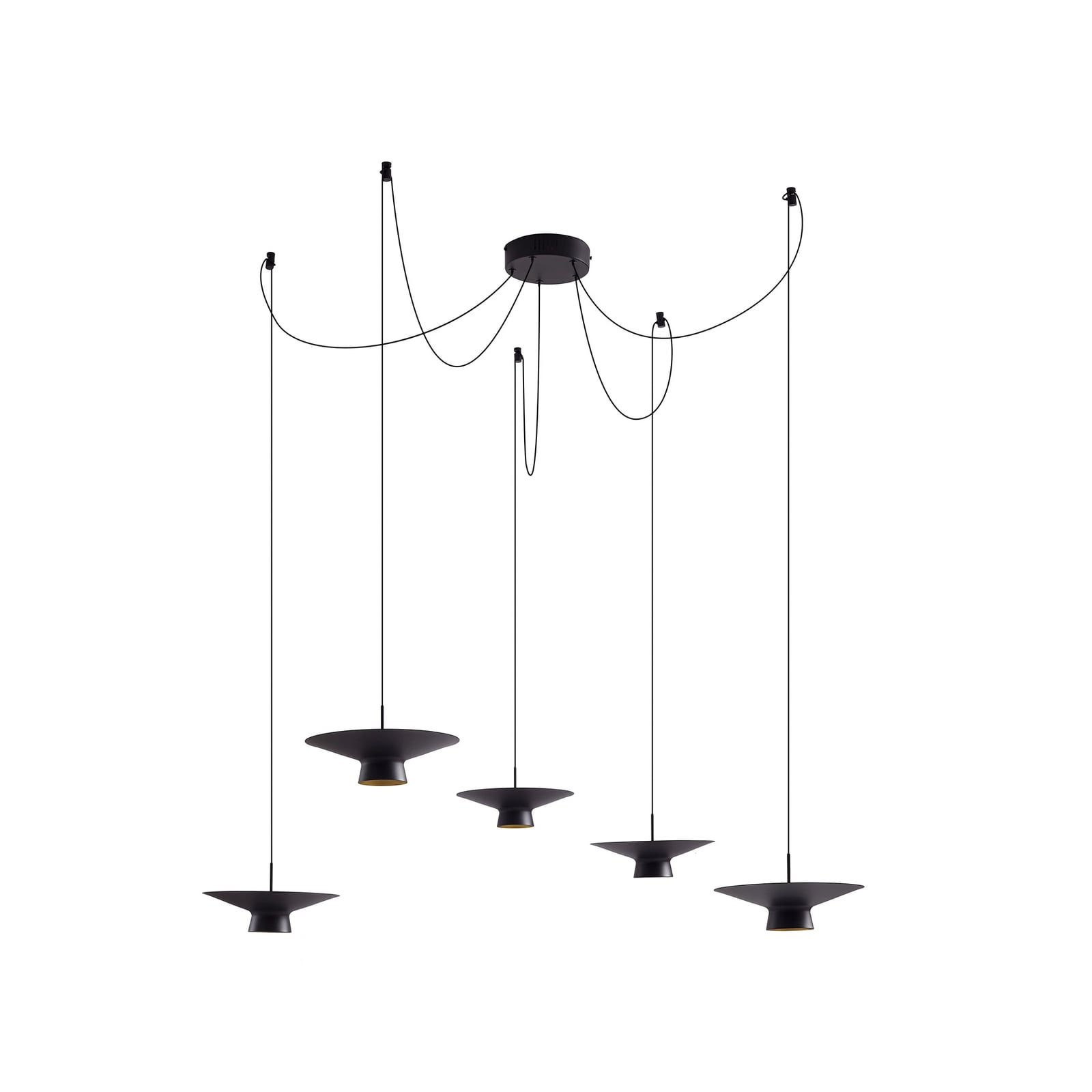 LED pendellampe Norvind 10-lys svart dimbar Ø100 cm montert i rom