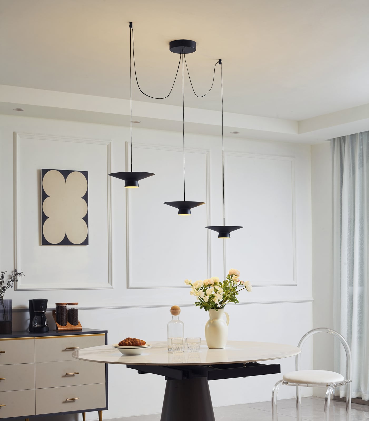 LED pendellampe Norvind 6-lys dimbar svart 120 cm forfra