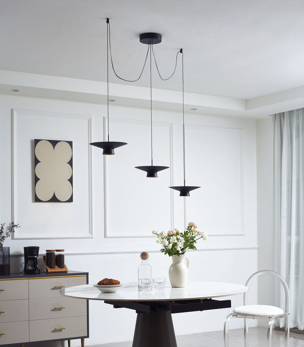 LED pendellampe Norvind 6-lys dimbar svart 120 cm detalj av lampeskjerm