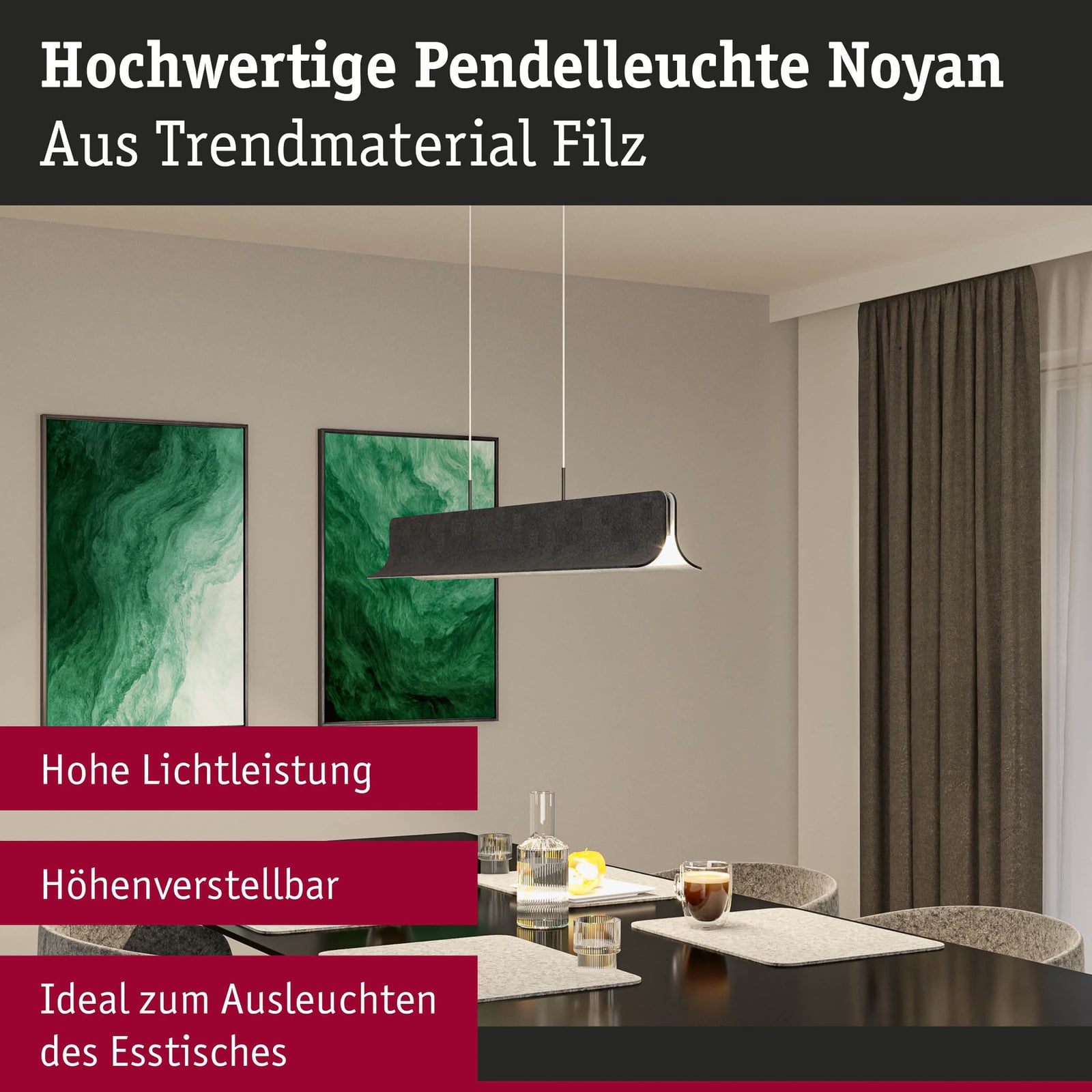 LED pendellampe Noyan filt antrasitt 100 cm dimbar dimmer funksjon