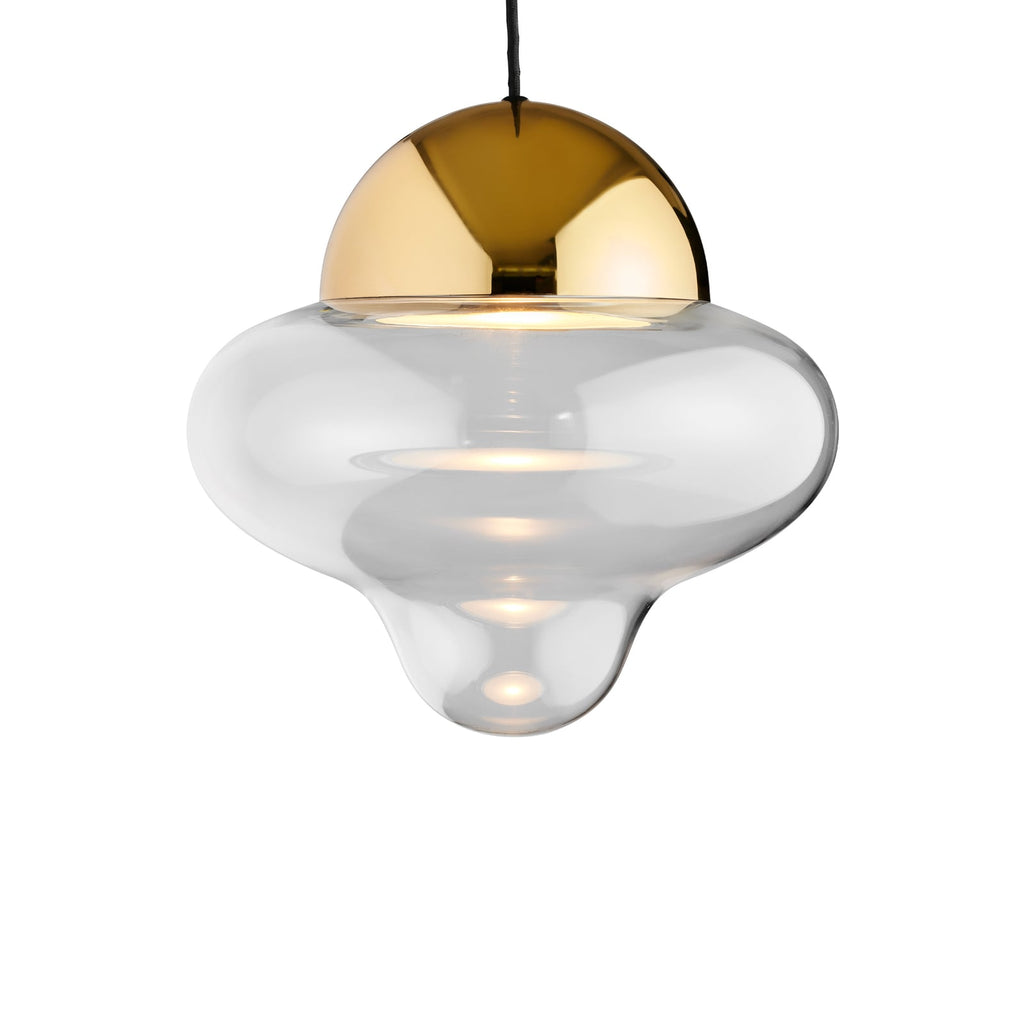 LED pendellampe Nutty XL klar/gull dimbar Ø30 cm fra forfra