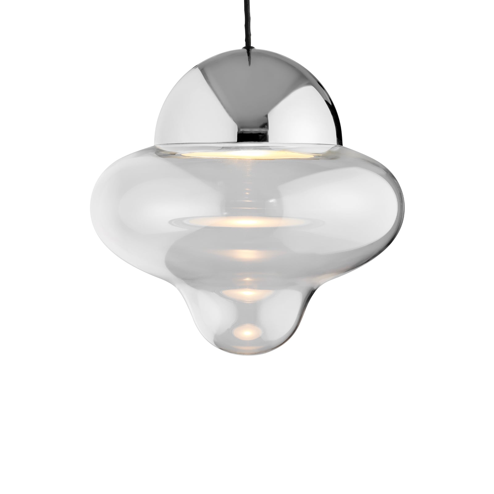 LED pendellampe Nutty XL klar/krom Ø30 cm forfra