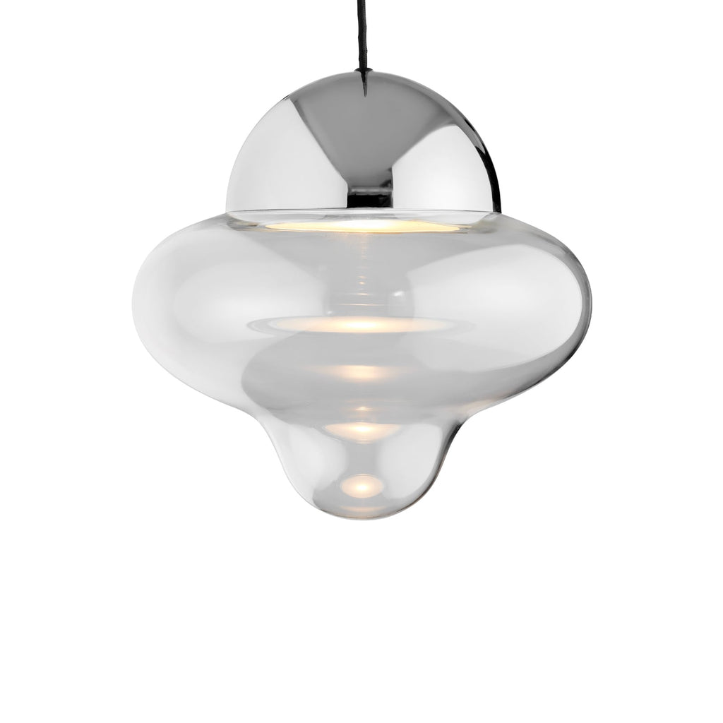 LED pendellampe Nutty XL klar/krom Ø30 cm forfra