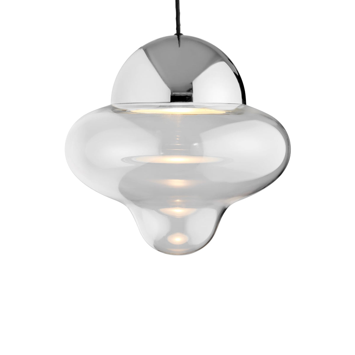LED pendellampe Nutty XL klar/krom Ø30 cm forfra