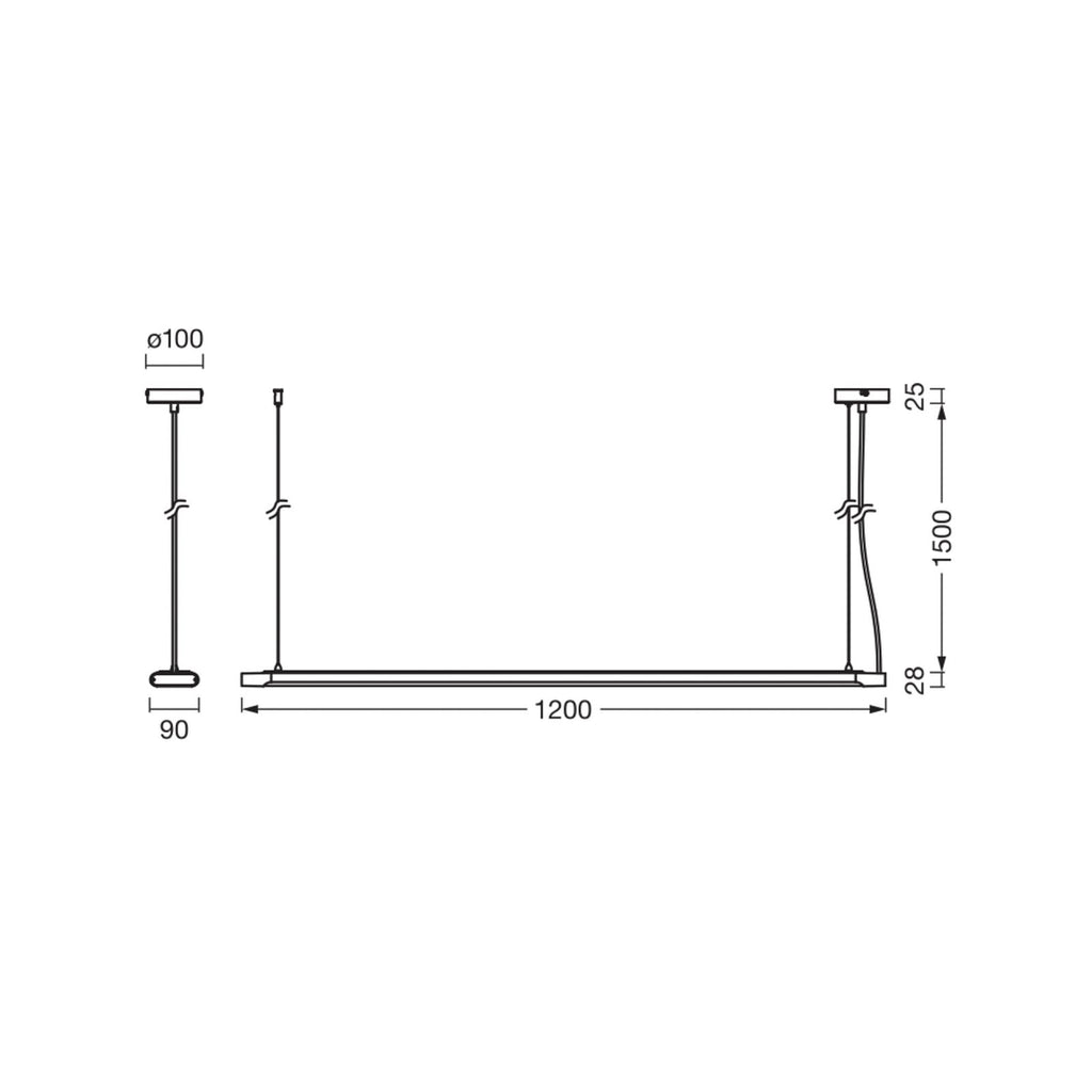 Detalj av LED pendellampe Office line Slab dimbar hvit 40W 120 cm