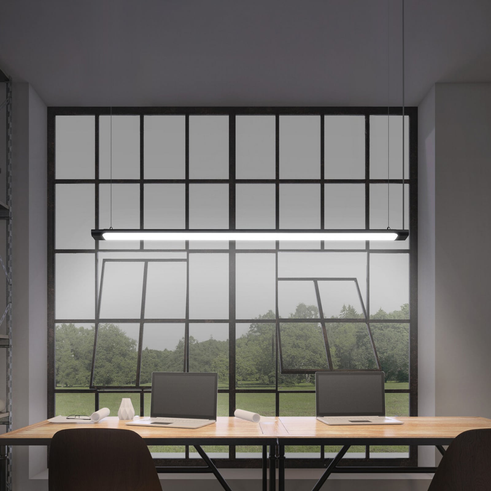 LED pendellampe Office line Slab svart 120 cm dimbar forfra