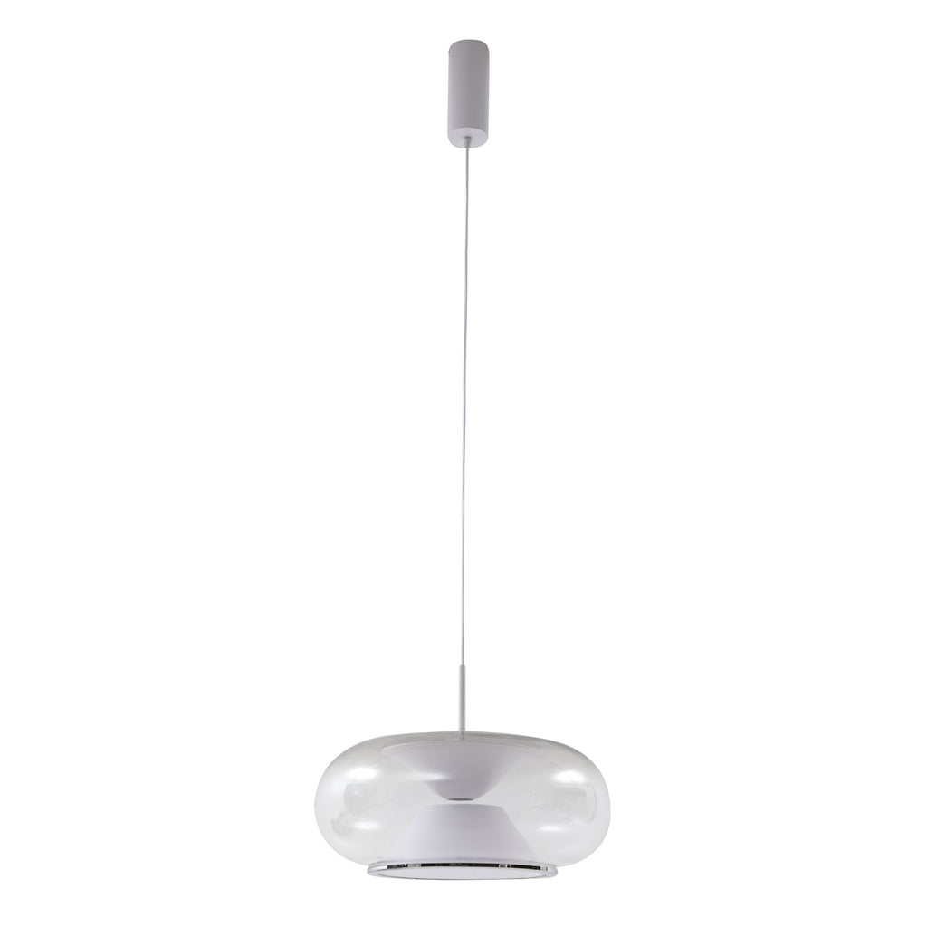 LED pendellampe Orasa glass hvit/klar Ø43 cm montert i rom