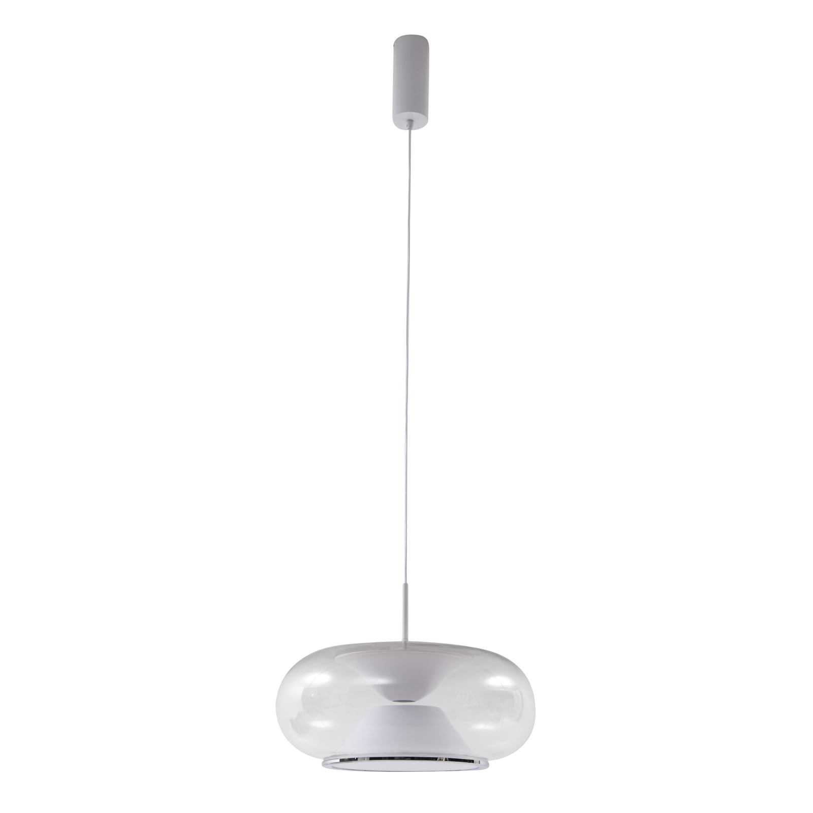 LED pendellampe Orasa glass hvit/klar Ø43 cm montert i rom