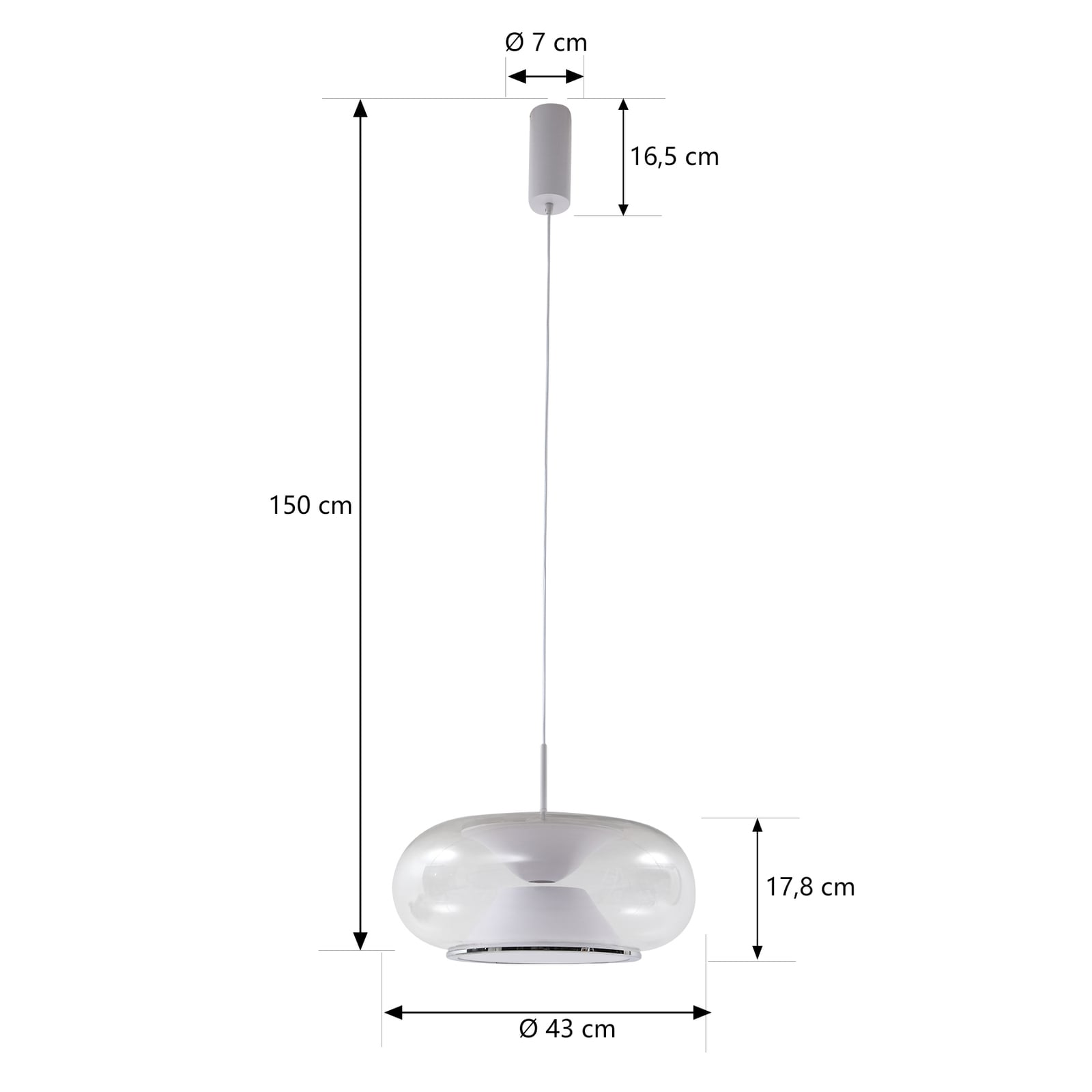 LED pendellampe Orasa glass hvit/klar Ø43 cm nærbilde