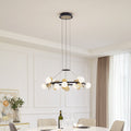 LED pendellampe Pallo 12-lys glass svart/gull Ø80 cm forfra