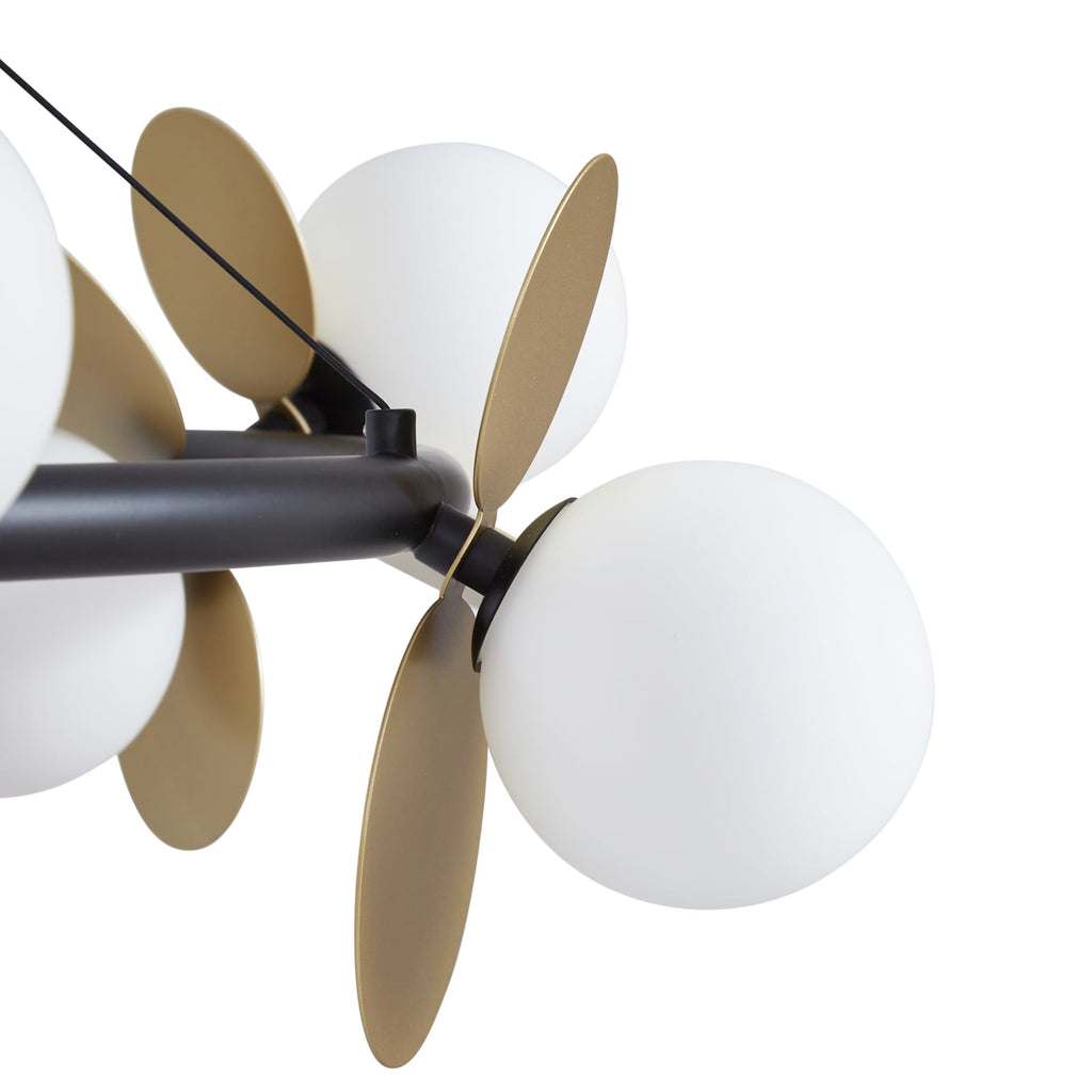 LED pendellampe Pallo 12-lys glass svart/gull Ø80 cm nærbilde av dimmer