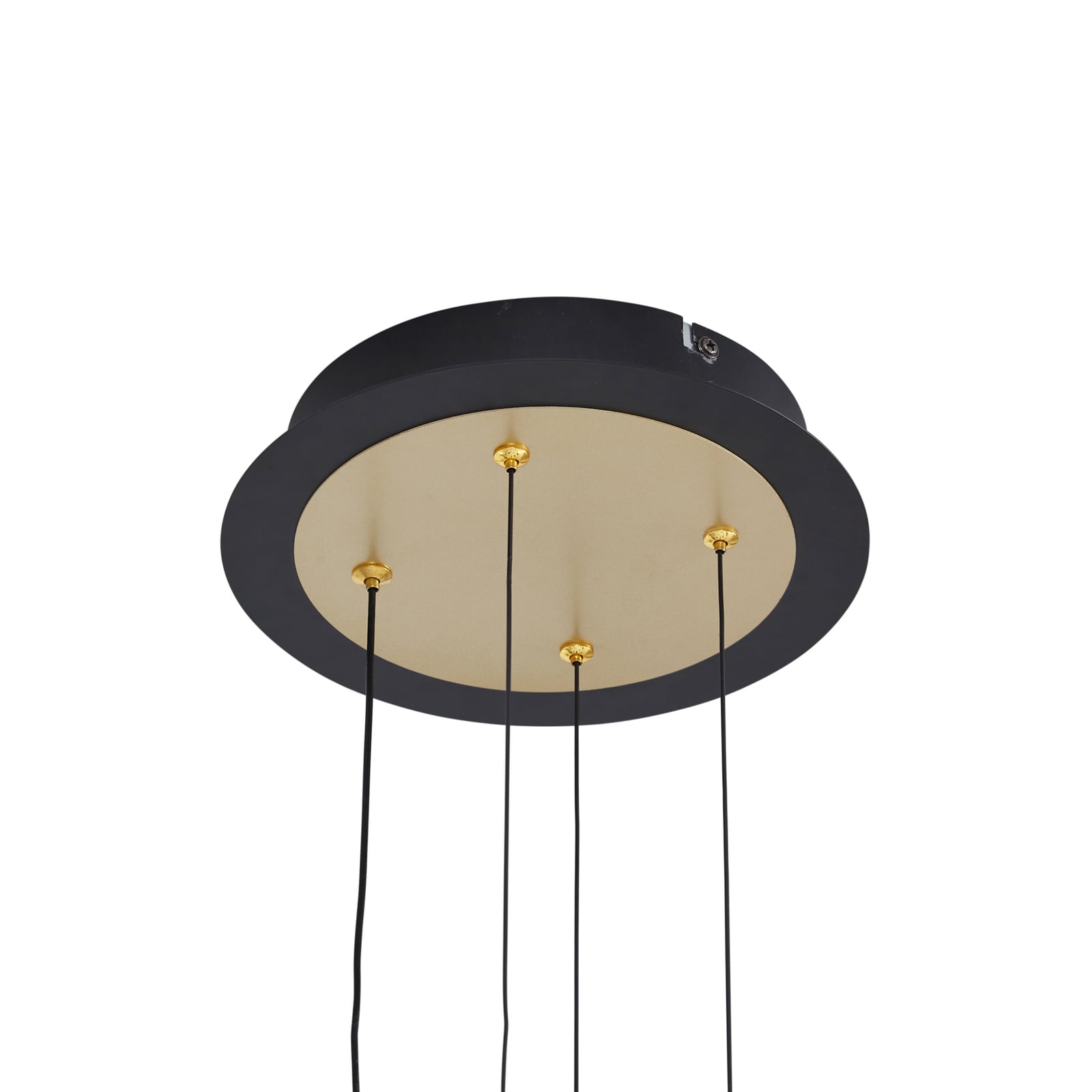 LED pendellampe Pallo 12-lys glass svart/gull Ø80 cm sideprofil