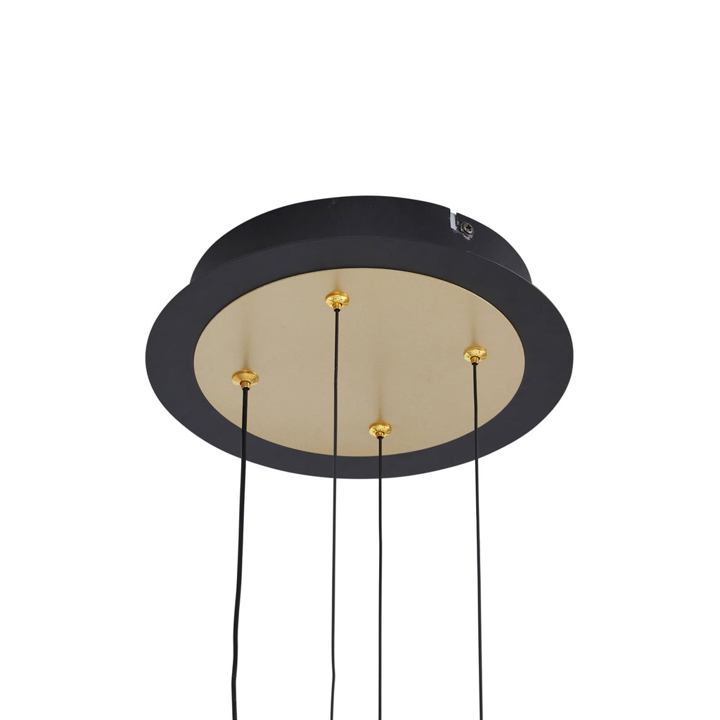 LED pendellampe Pallo 12-lys glass svart/gull Ø80 cm sideprofil