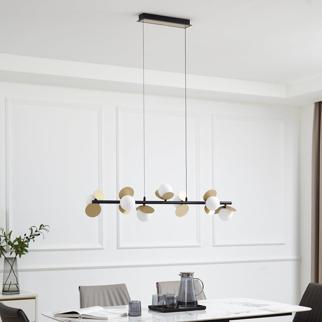 LED pendellampe Pallo 7-lys svart/gull glass dimbar 100 cm bakside