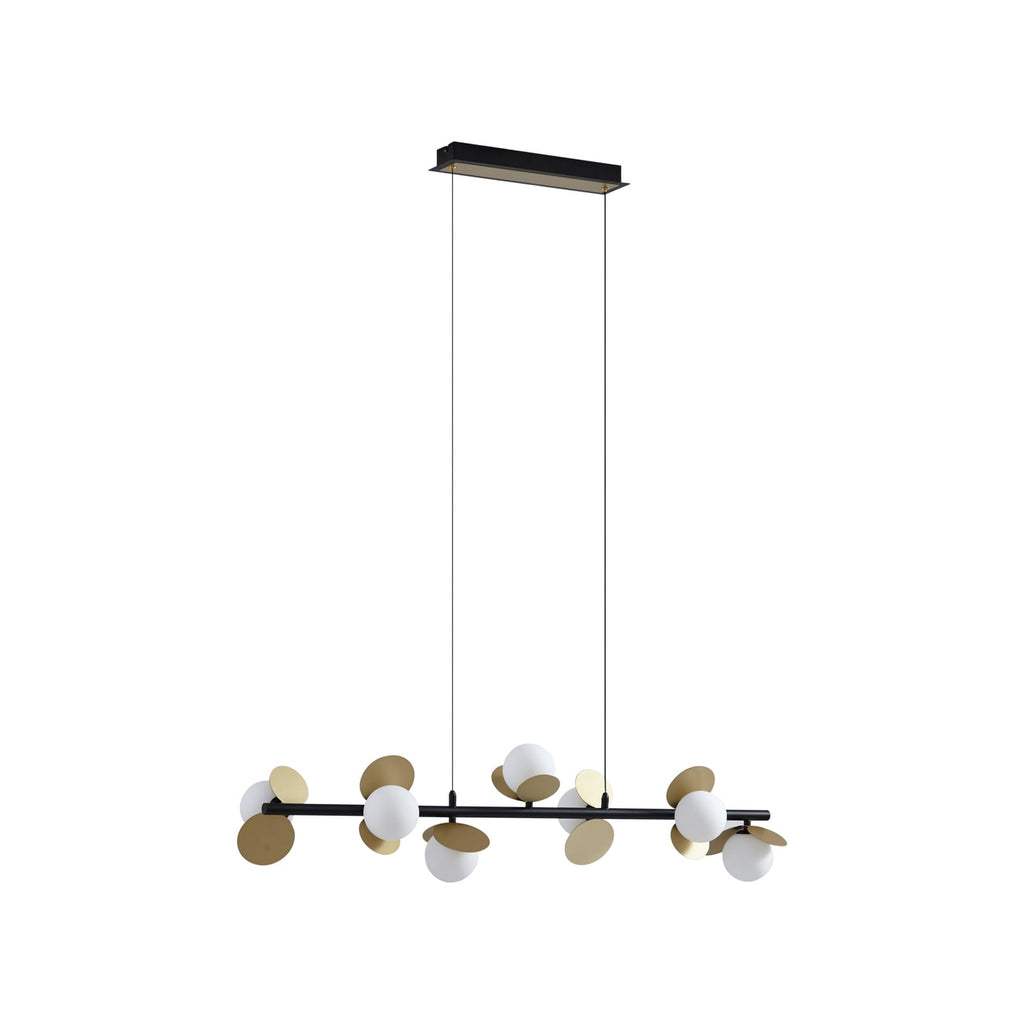 LED pendellampe Pallo 7-lys svart/gull glass dimbar 100 cm detalj av glasskule