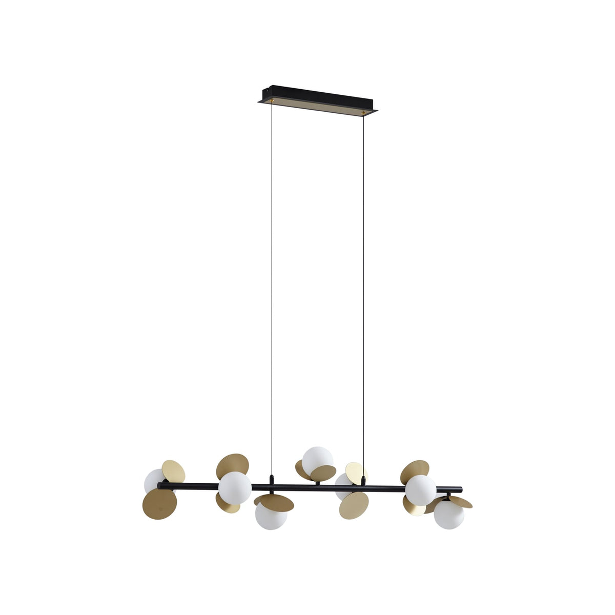 LED pendellampe Pallo 7-lys svart/gull glass dimbar 100 cm detalj av glasskule