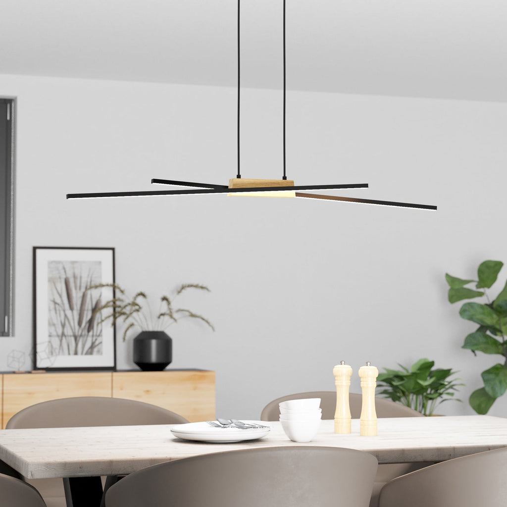 Bakside av LED pendellampe Panagria svart med tredetalj