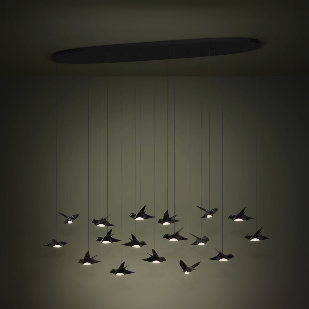 LED pendellampe Paratebueno 17-lys dimbar svart 148 cm bakside