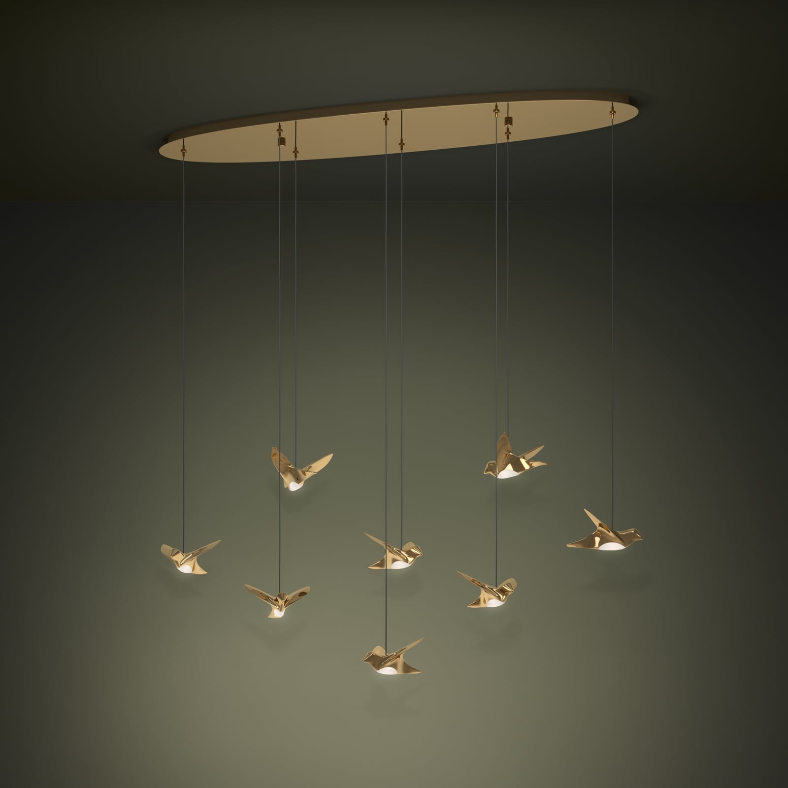LED pendellampe Paratebueno 8-lys messing dimbar 24W bakside