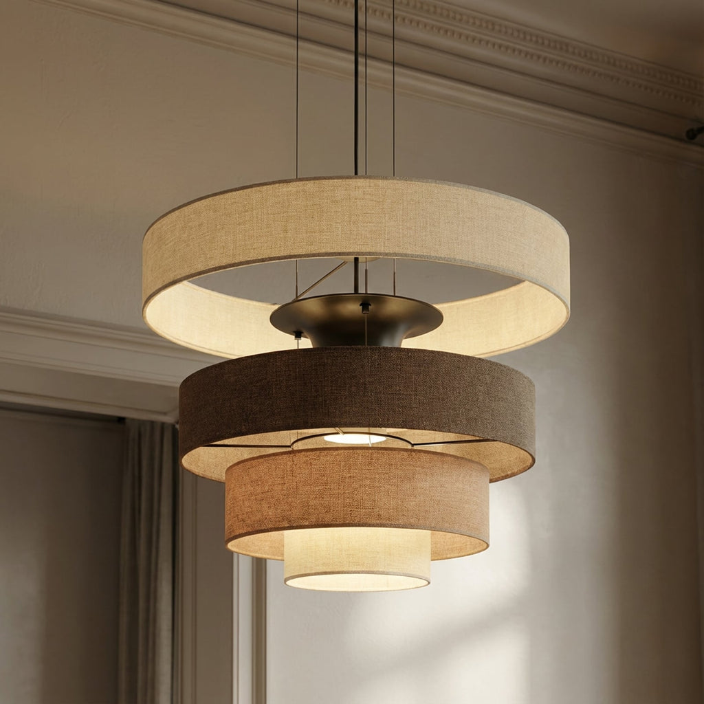 LED pendellampe Peldano tekstil brun/beige Ø50 cm forfra
