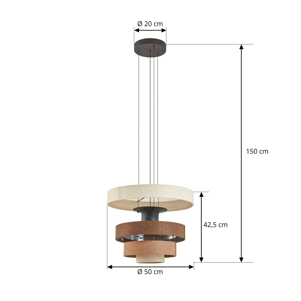 LED pendellampe Peldano tekstil brun/beige Ø50 cm detalj av skjerm