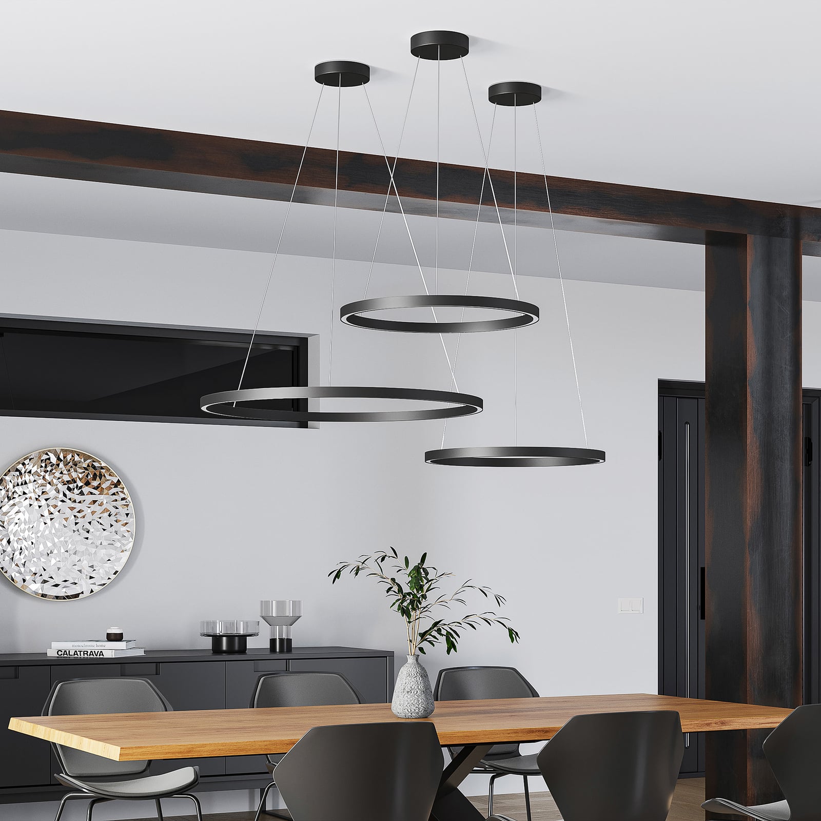 LED pendellampe Perfora dimbar svart aluminium Ø60 cm bakside