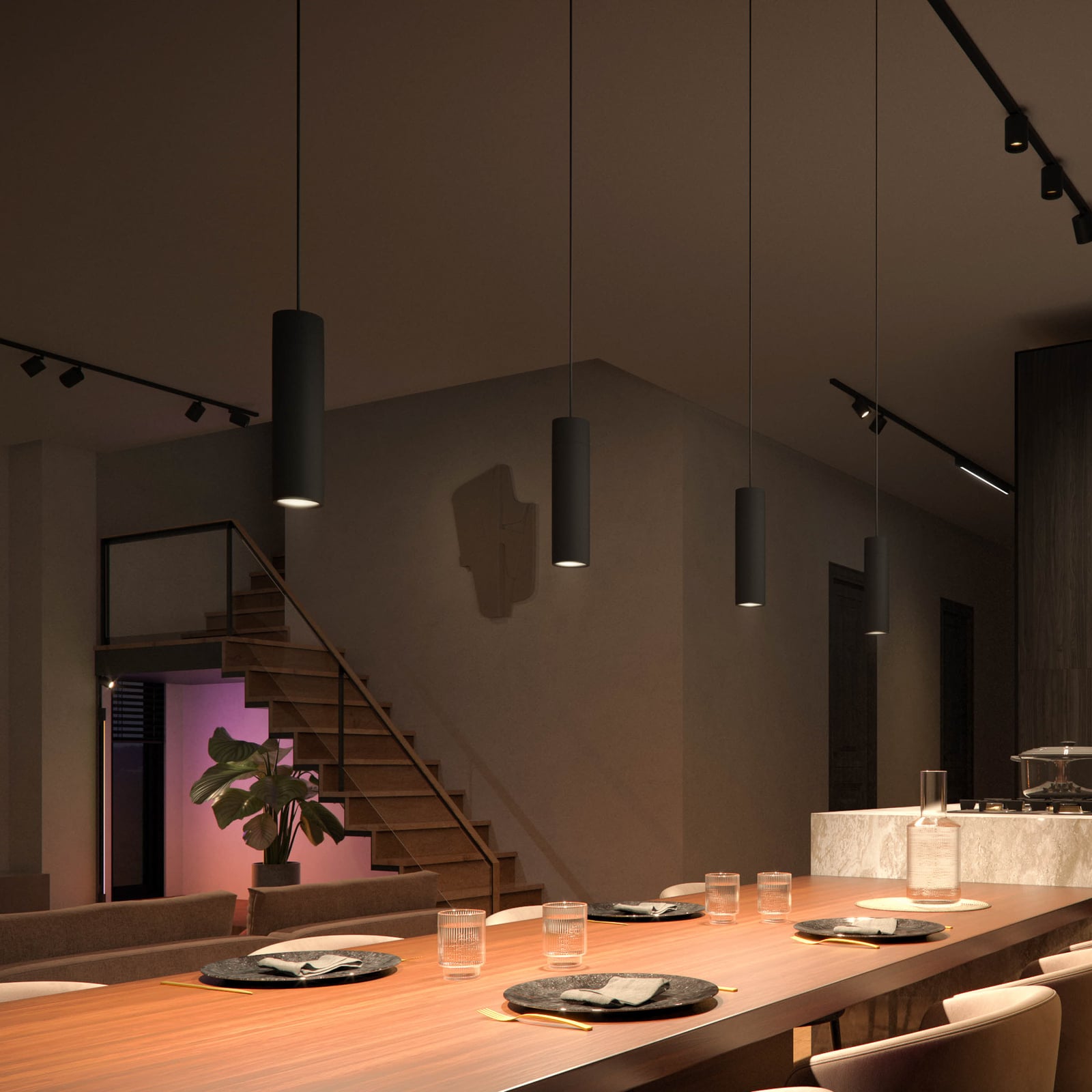 LED pendellampe Perifo utvidelse svart dimbar RGB - Philips Hue skinnesystem adapter