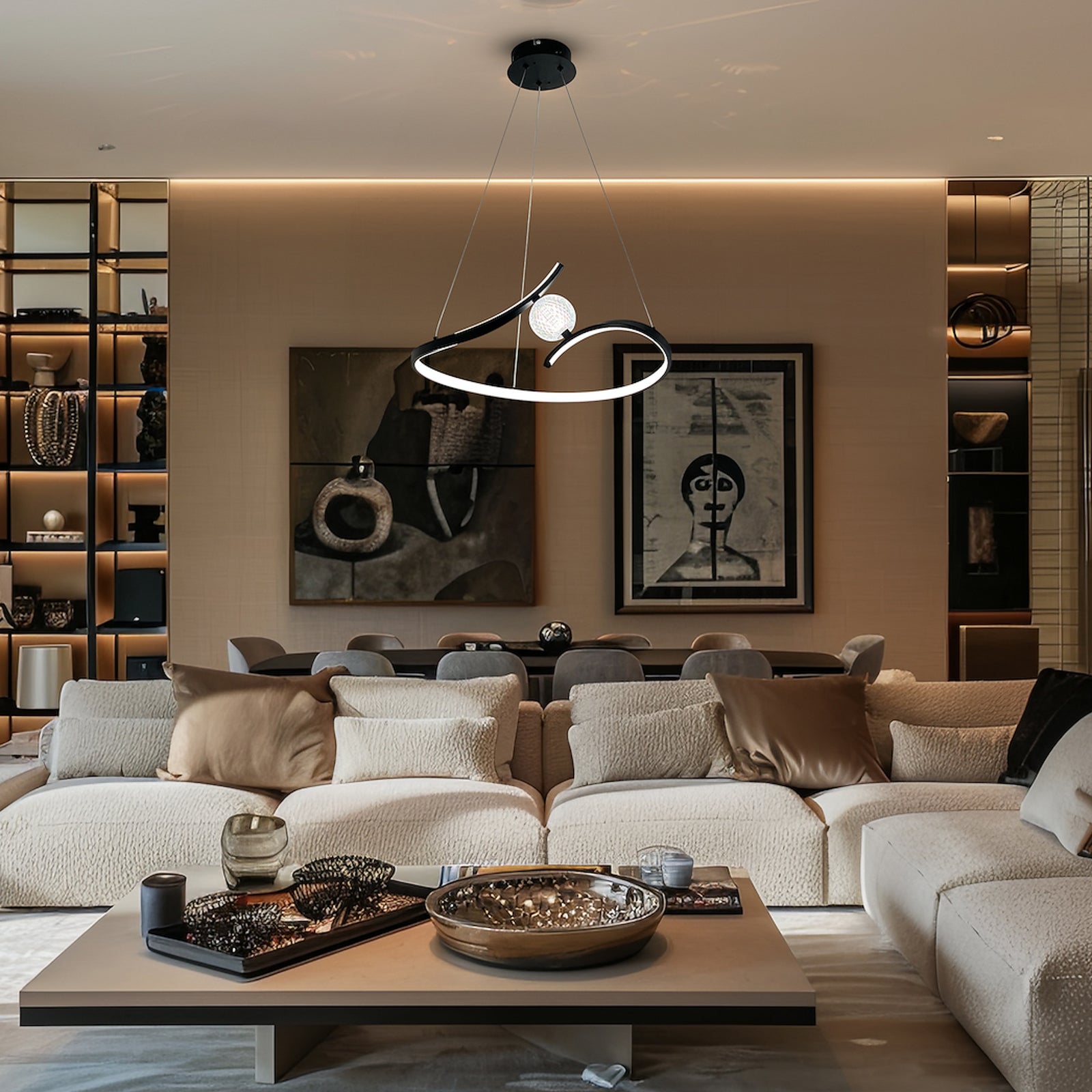 LED pendellampe Perla svart metall/akryl detalj av akrylkuppel