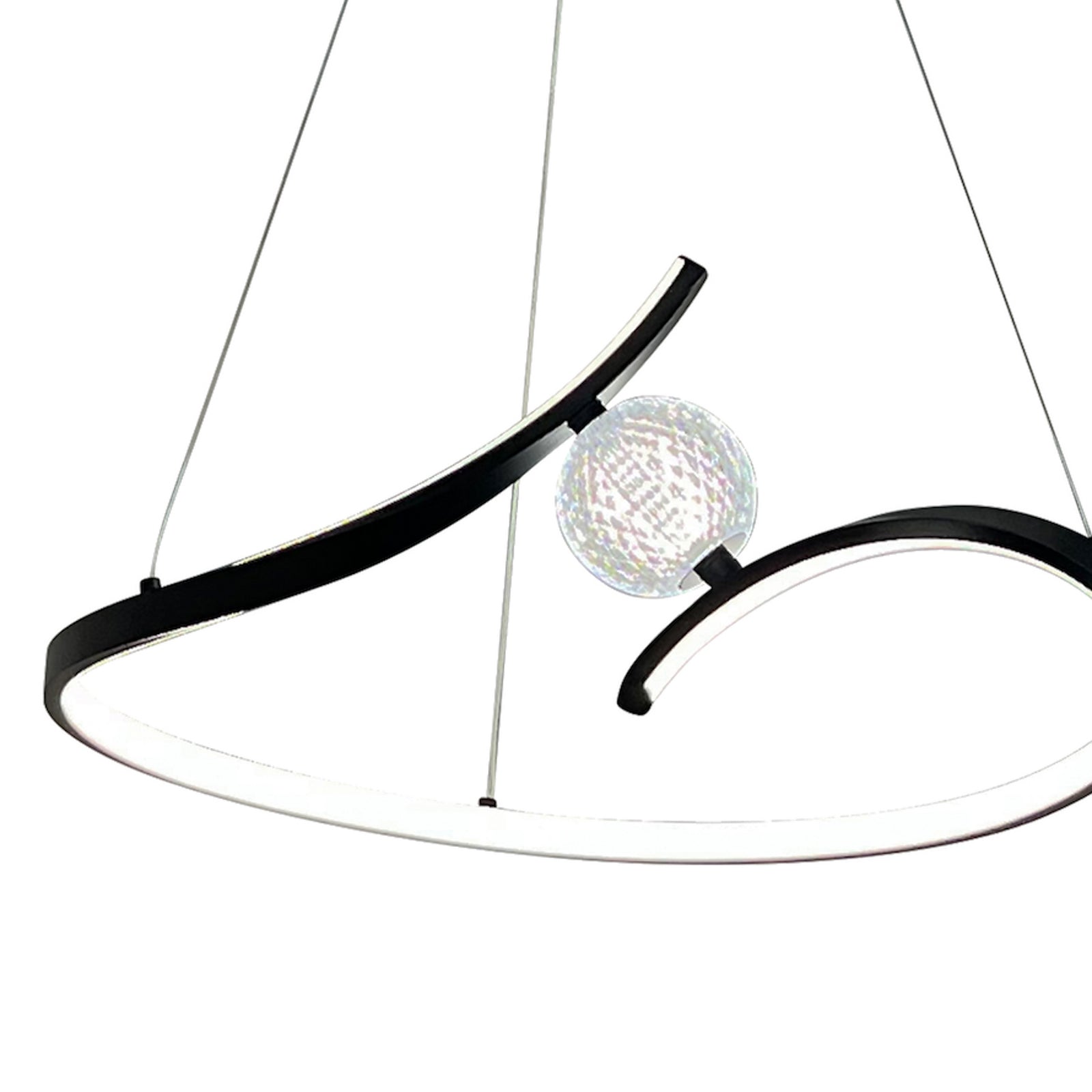 LED pendellampe Perla svart metall/akryl nærbilde av metallramme