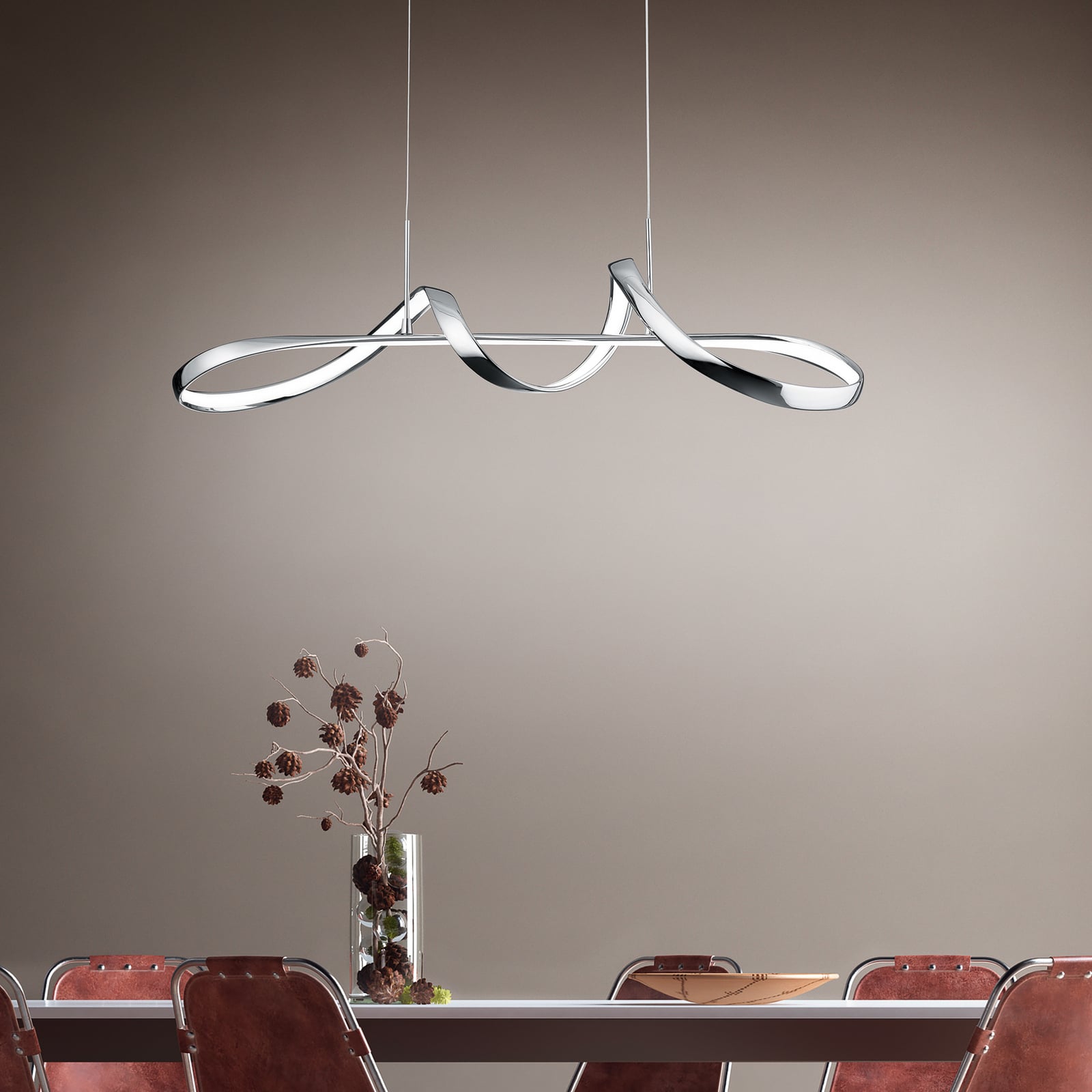 Bakside av LED pendellampe Perugia krom dimbar 37W nøytralhvit
