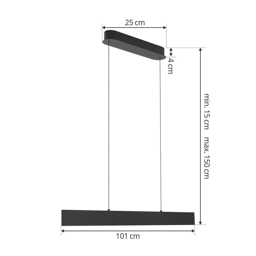 LED pendellampe Philine svart jern 101 cm montert i rom