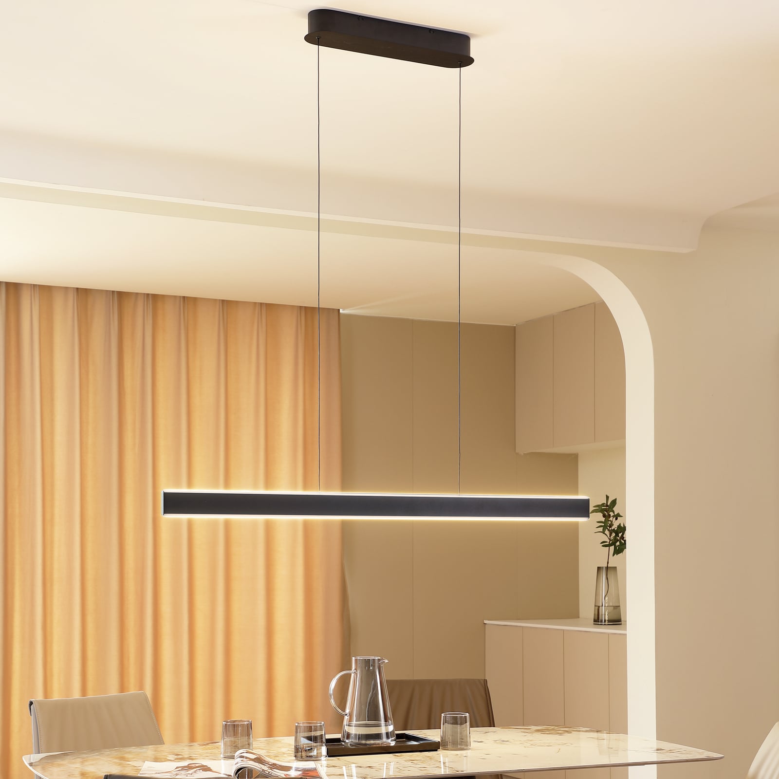 LED pendellampe Philine svart jern dimbar 121 cm forfra