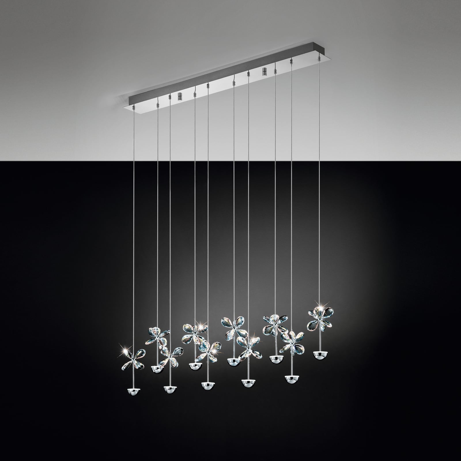 Montert LED pendellampe Pianopoli krom glass 87 cm dimbar i rom