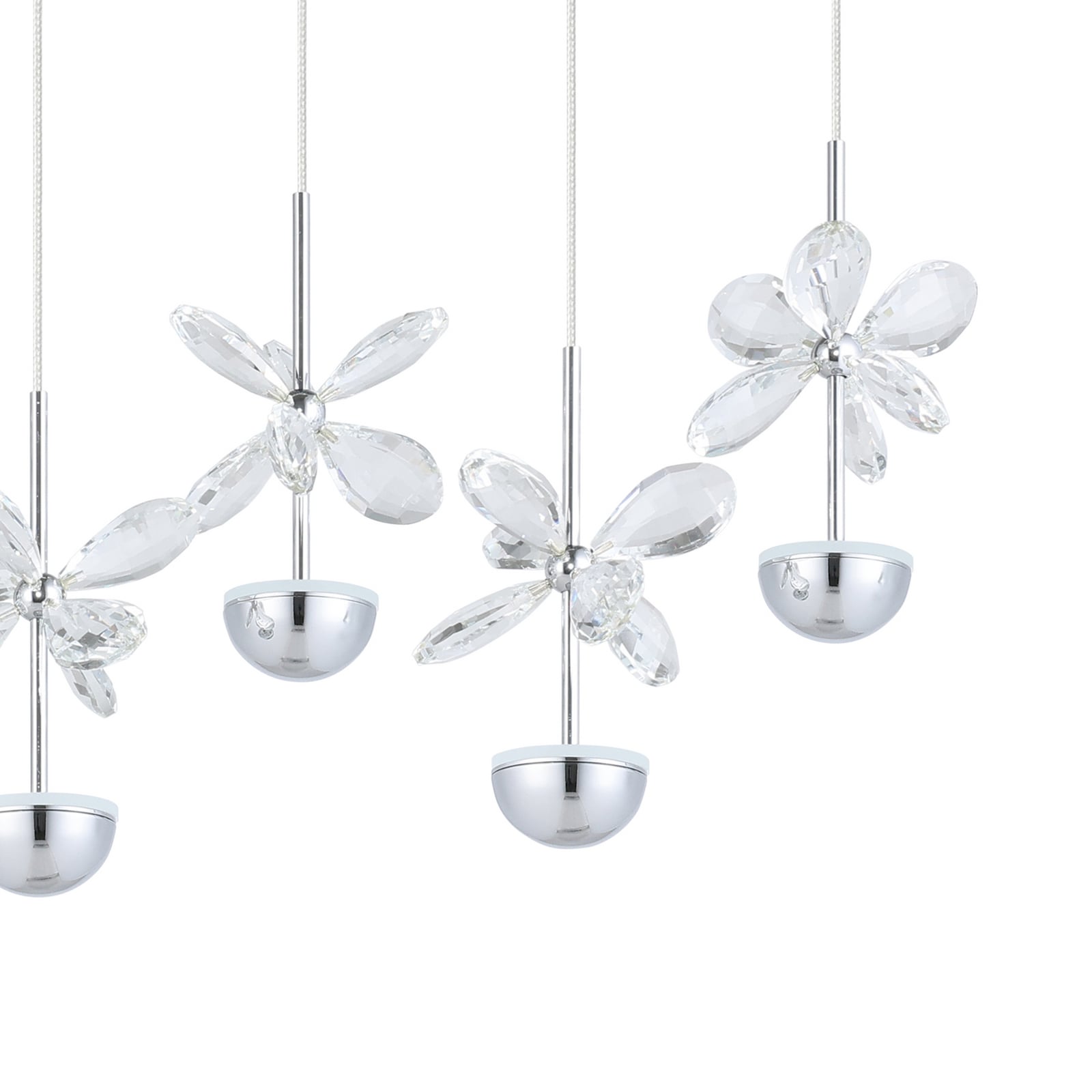 Nærbilde av glaselement på LED pendellampe Pianopoli krom glass 87 cm dimbar