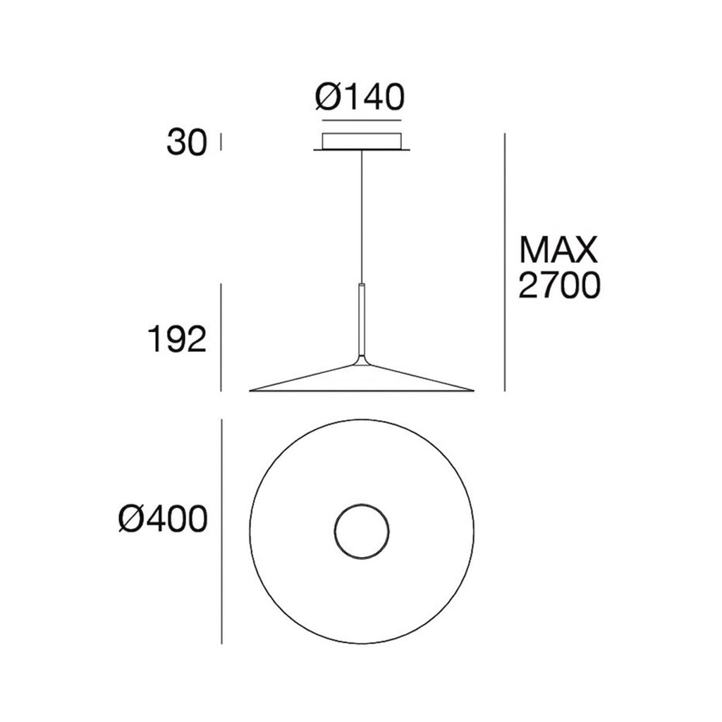 LED pendellampe Poe Plus flat skjerm Ø40 cm svart detalj