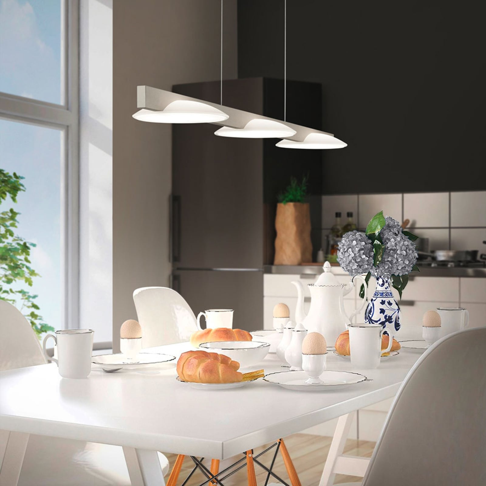 LED pendellampe Pole 3-lys dimbar matt nikkel bakside